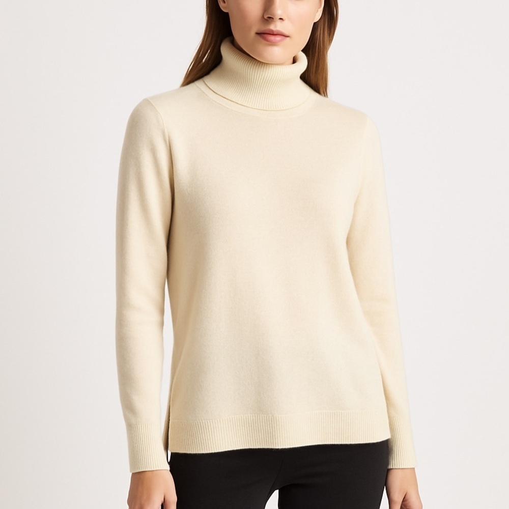 Halogen cashmere essential turtleneck soft knit long sleeve sweater S cream